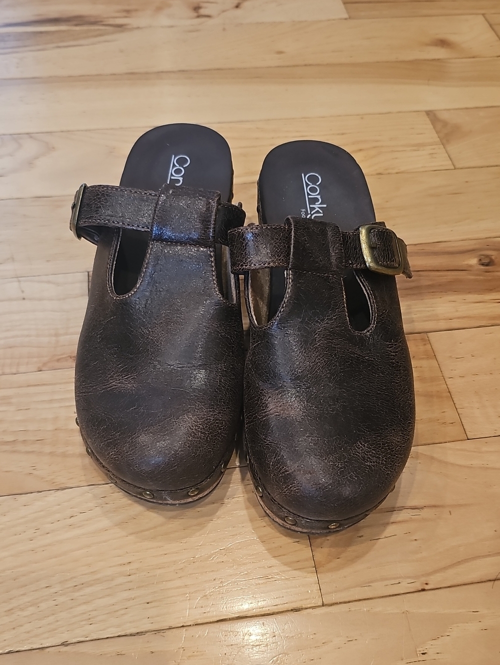 Corkys Woman's Dark Brown Leather Buckle Clogs